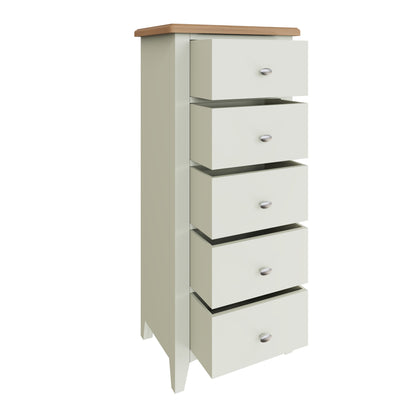 Geras White 5 Drawer Narrow Chest of Drawers