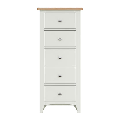 Geras White 5 Drawer Narrow Chest of Drawers