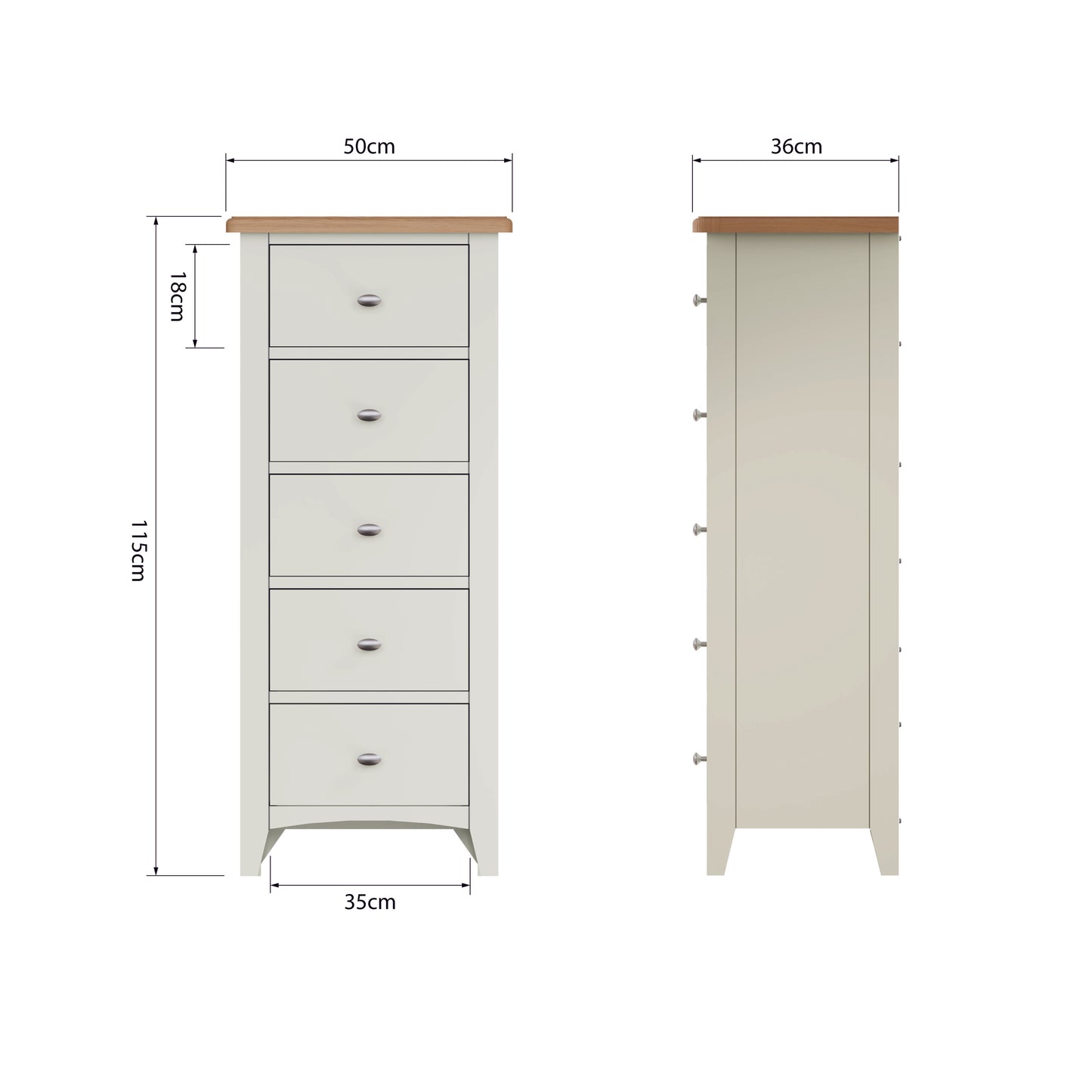 Geras White 5 Drawer Narrow Chest of Drawers