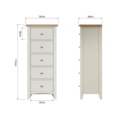 Geras White 5 Drawer Narrow Chest of Drawers