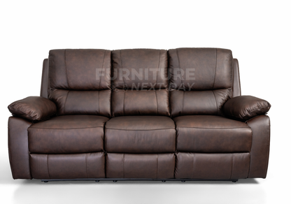 Galway 3RR + 2RR Seater Leather Manual Recliner-Brown