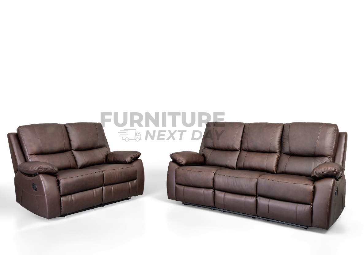 Galway 3RR + 2RR Seater Leather Manual Recliner-Brown