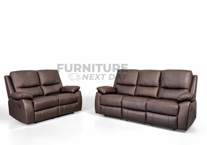 Galway 3RR + 2RR Seater Leather Manual Recliner-Brown