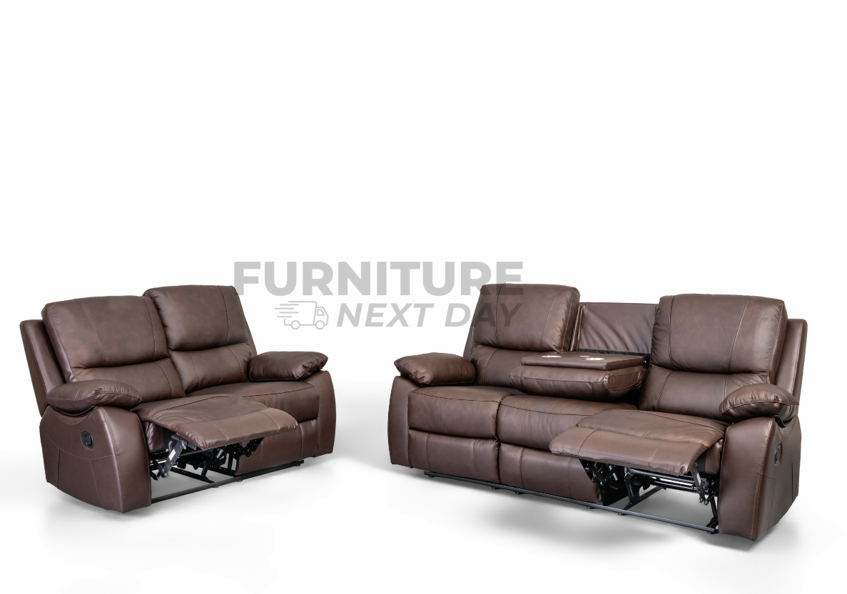 Galway 3RR + 2RR Seater Leather Manual Recliner-Brown