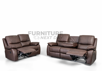 Galway 3RR + 2RR Seater Leather Manual Recliner-Brown
