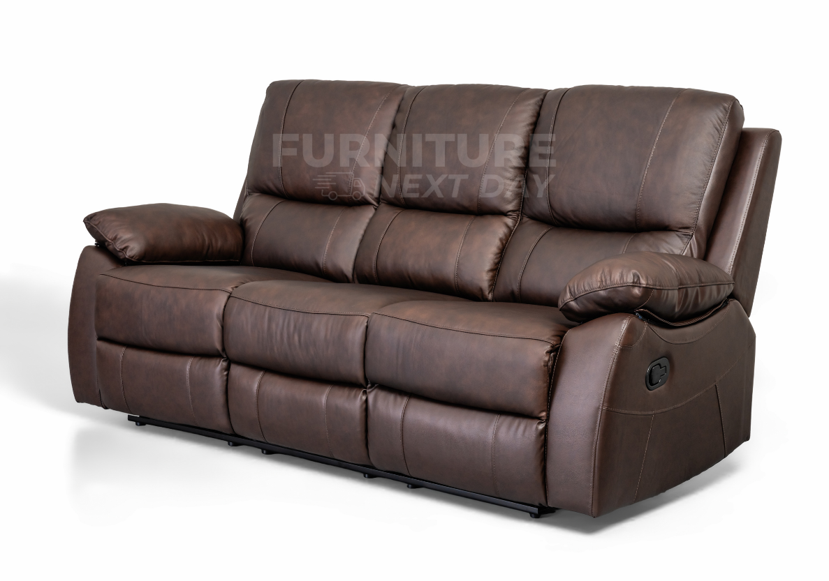 Galway 3RR + 2RR Seater Leather Manual Recliner-Brown