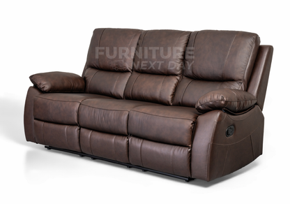 Galway 3RR + 2RR Seater Leather Manual Recliner-Brown