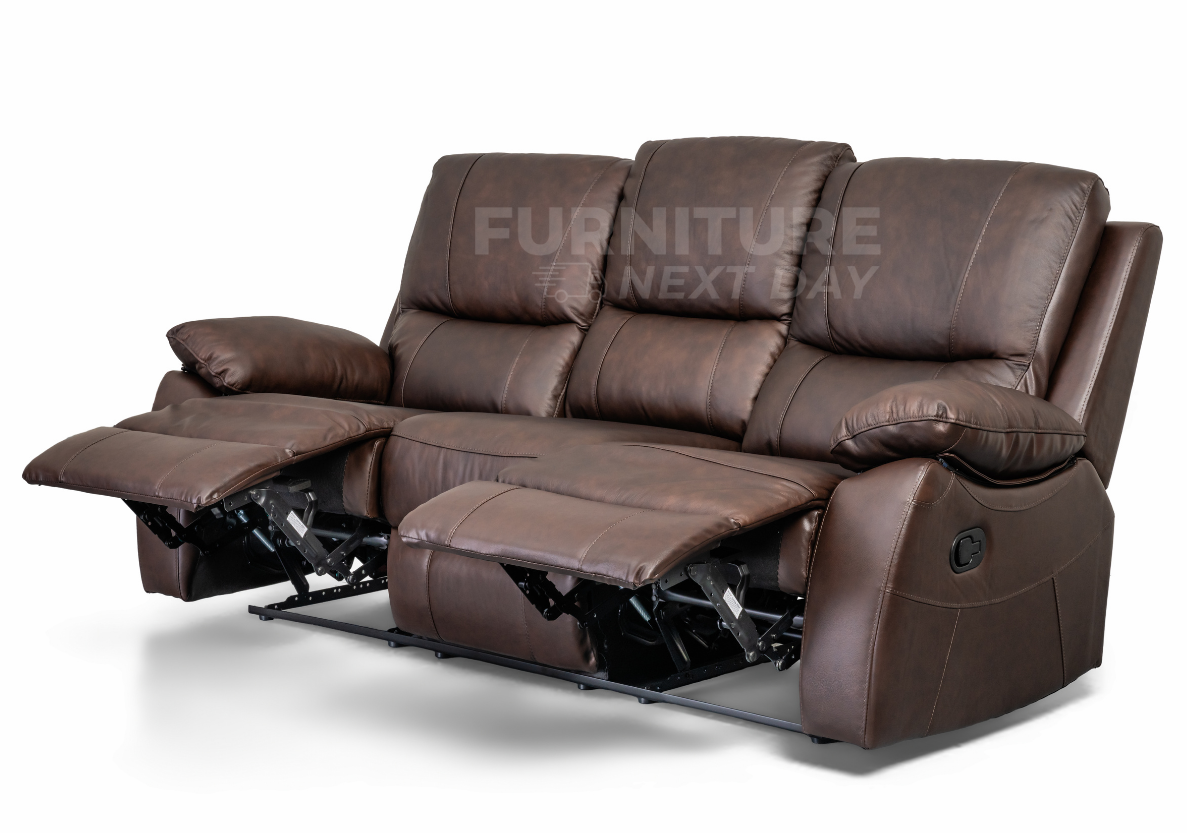 Galway 3RR + 2RR Seater Leather Manual Recliner-Brown