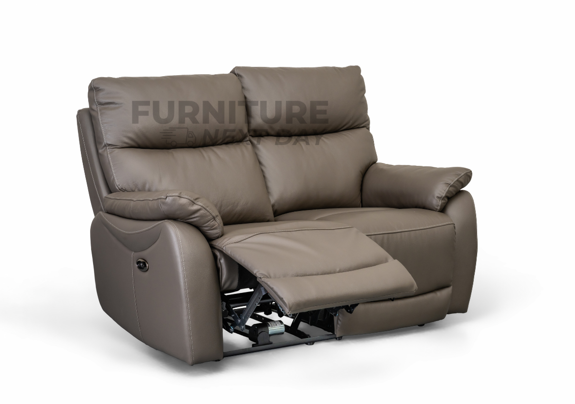 Hilltown 2 Seater  Leather Electric Recliner - Grey