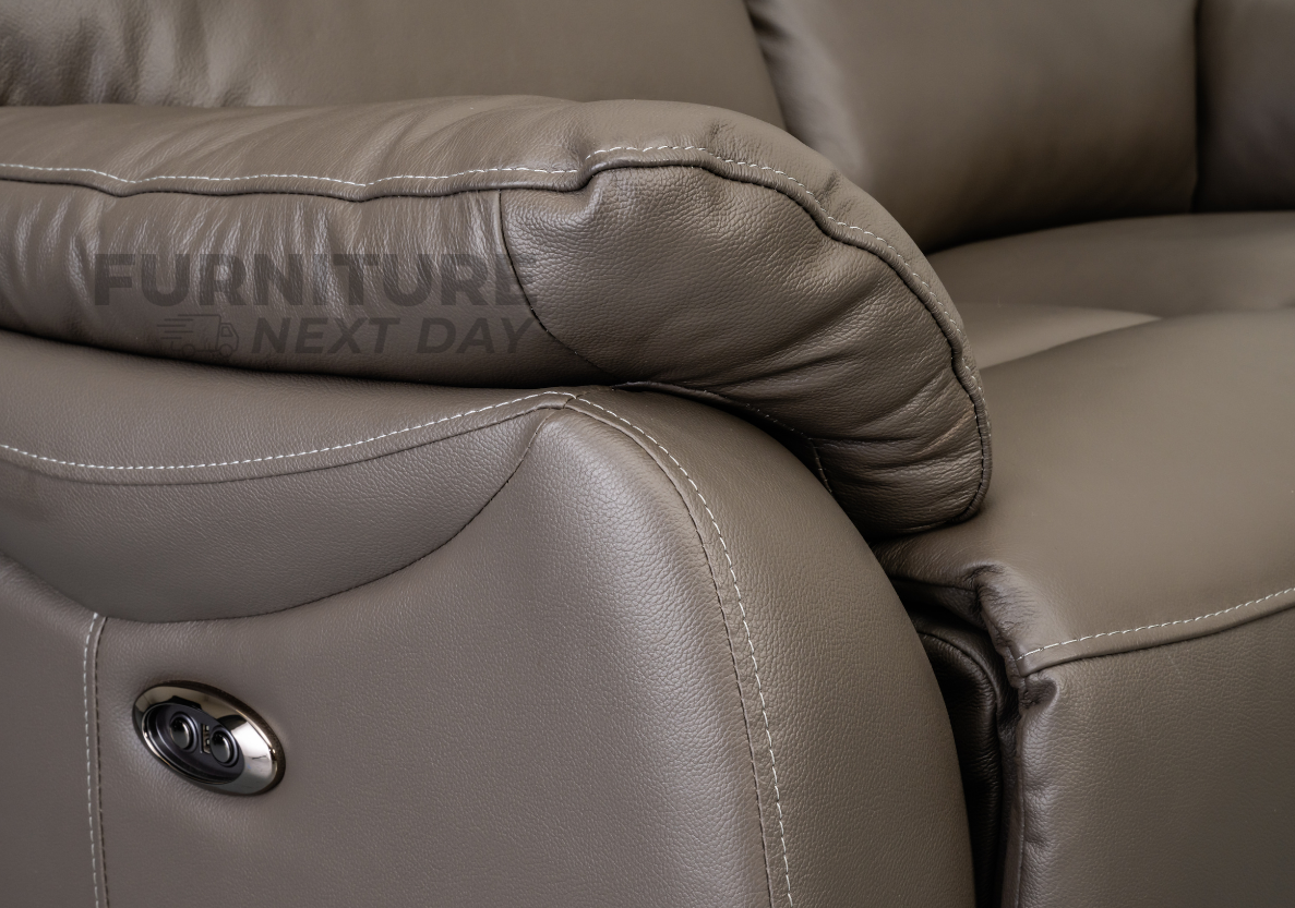 Hilltown 2 Seater  Leather Electric Recliner - Grey