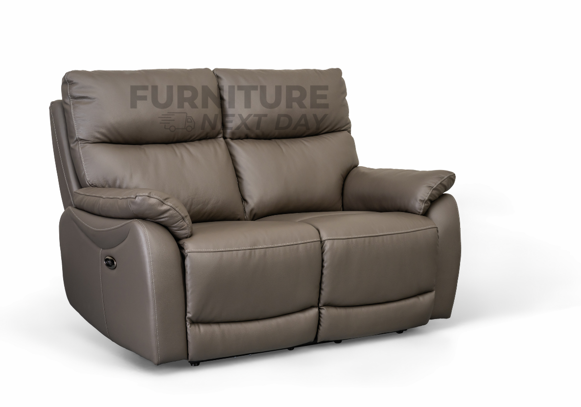 Hilltown 2 Seater  Leather Electric Recliner - Grey