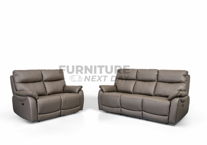 Hilltown 3RR +2R  Seater Leather Electric Recliner- Grey