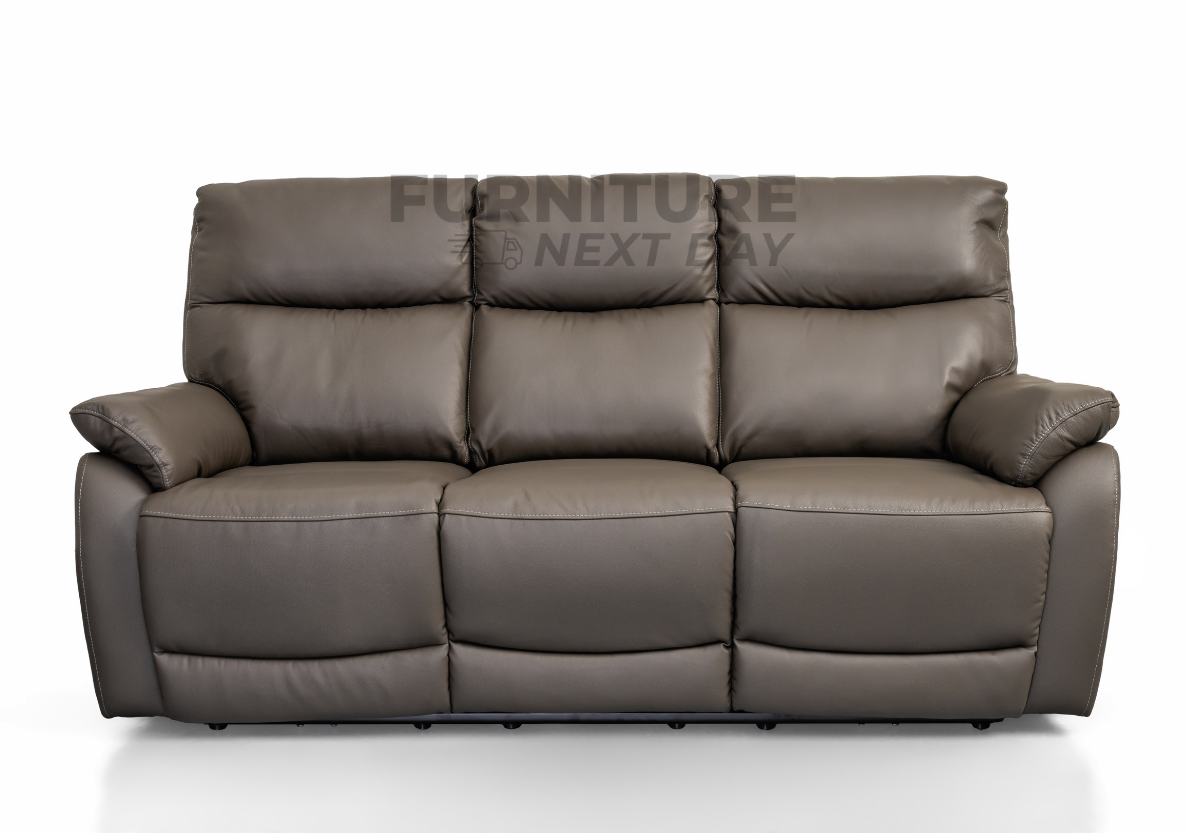 Hilltown 3 Seater Leather Electric Recliner - Grey
