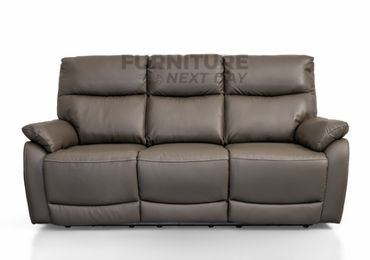 Hilltown 3 Seater Leather Electric Recliner - Grey