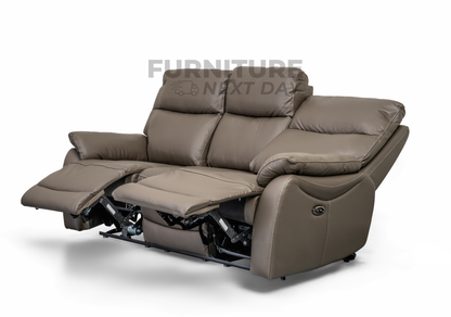 Hilltown 3 Seater Leather Electric Recliner - Grey