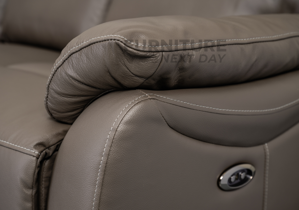 Hilltown 3 Seater Leather Electric Recliner - Grey