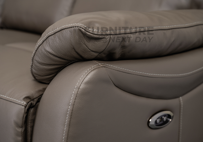 Hilltown 3 Seater Leather Electric Recliner - Grey