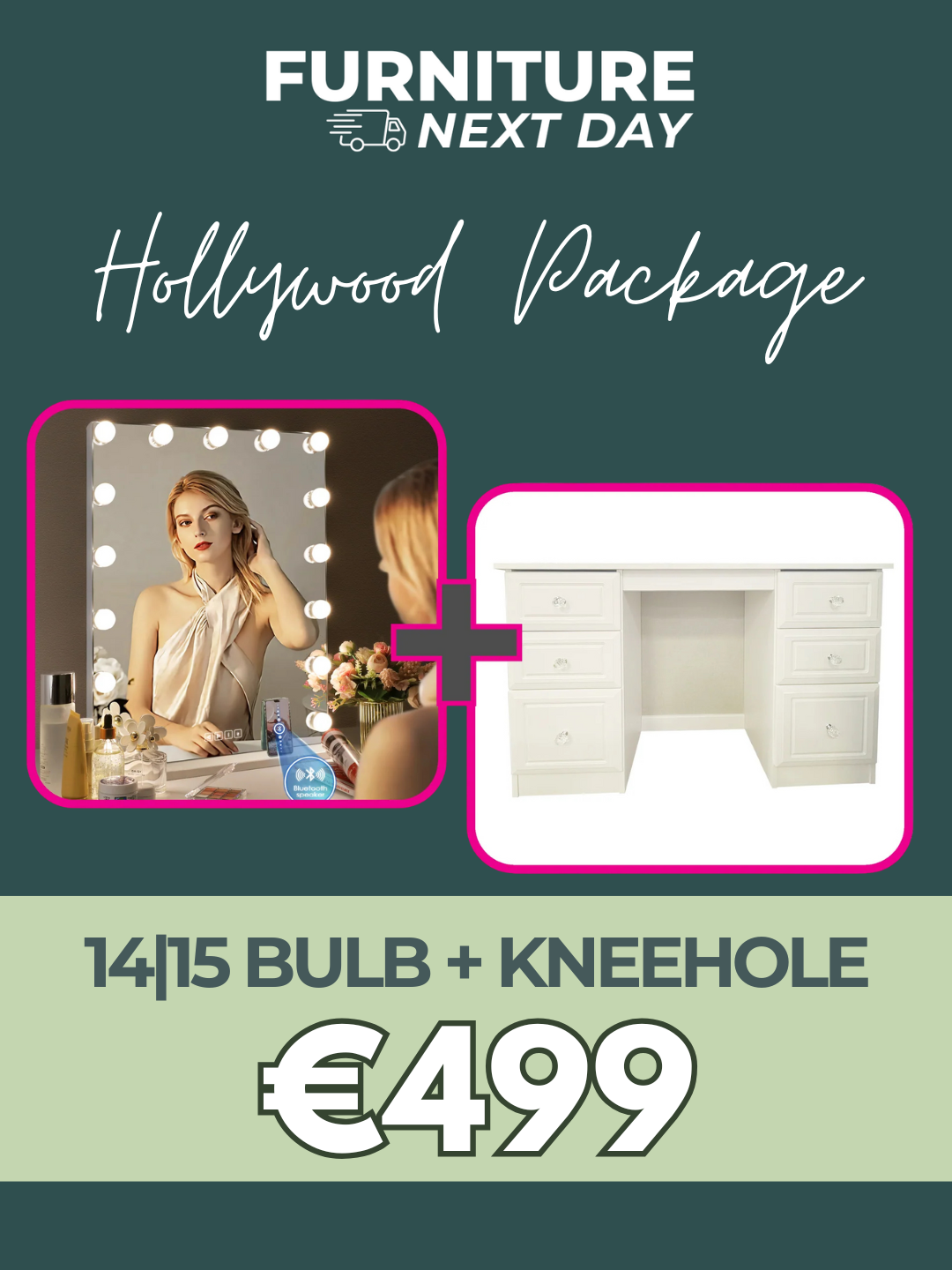 Hollywood 15 Bulb Mirror + Vanity Unit