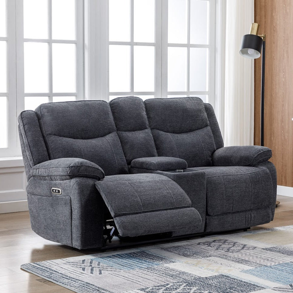 Frankfurt 2 Seater Console Power Recliner - Dark Grey