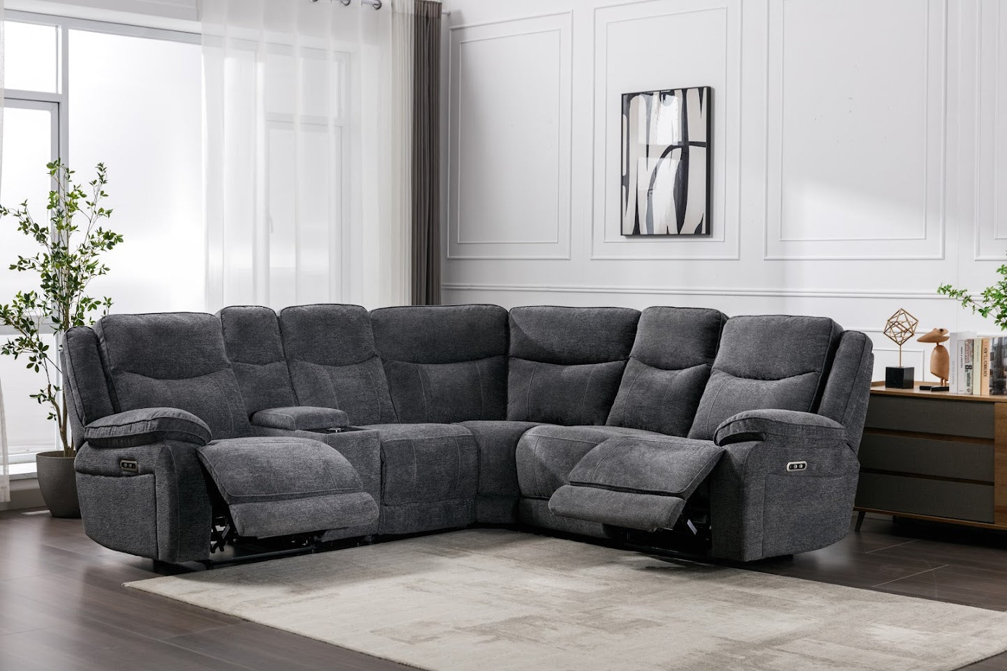 Frankfurt Corner Sofa -  Sectional 2-C-2 with Console Table - Dark Grey