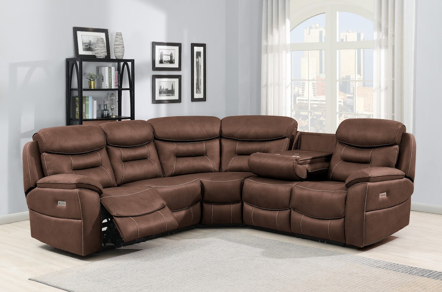 Palma Corner Sofa -  Sectional 2-C-2 with Drop Down Table - Chestnut