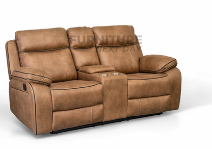 Killmore 2 Seater Fabric Manual Recliner With Console - Tan