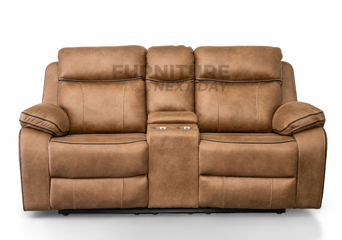 Killmore 2 Seater Fabric Manual Recliner With Console - Tan