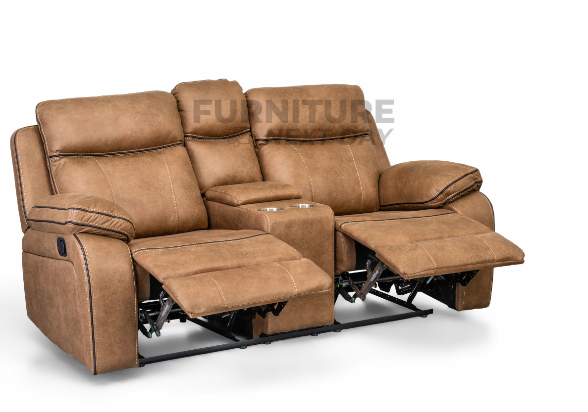 Killmore 2 Seater Fabric Manual Recliner With Console - Tan