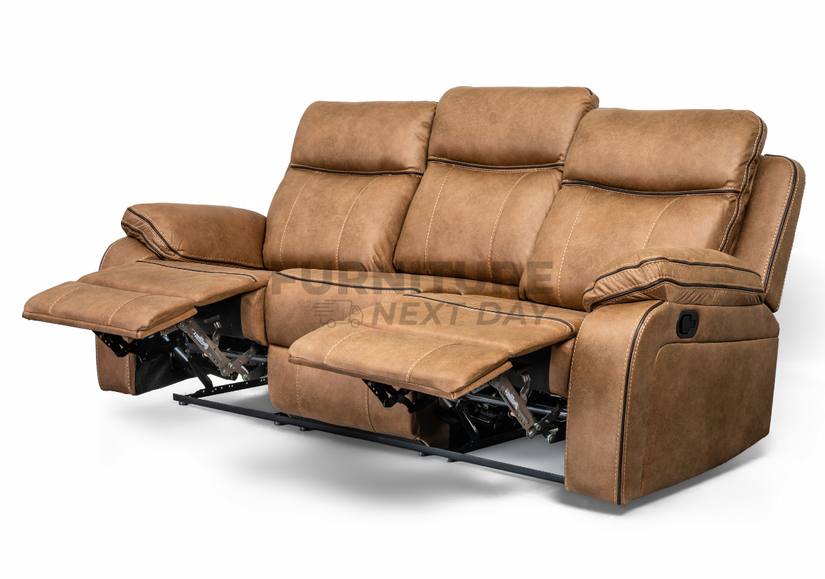 Killmore 3 Seater Fabric Manual Recliner- Tan