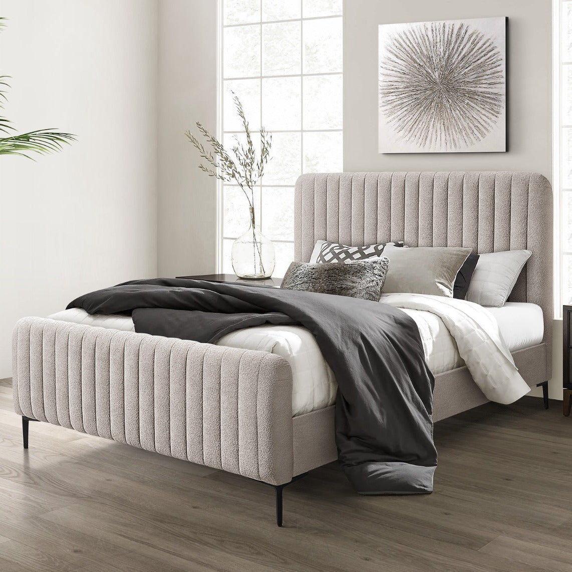 Clarissa 4'6  Double Bed - Beige Fabric