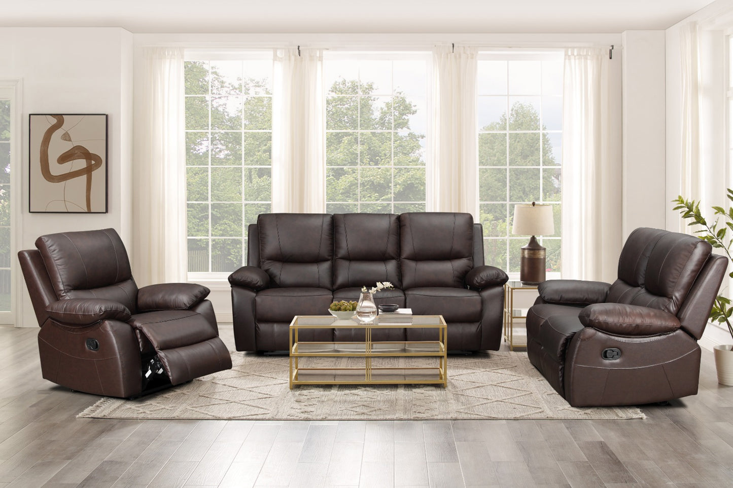 Galway 3RR +1R +1R Seater Leather Manual Recliner-Brown