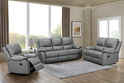 Galway 3 Seater Leather Manuel Recliner- Grey