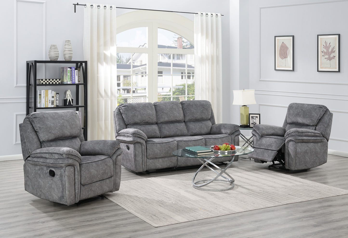 Grange 3 Seater Fabric Manual Recliner- Dark Grey