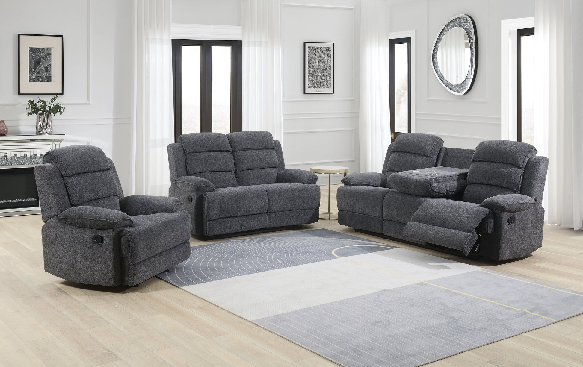Limerick 3+2 Seater Fabric Recliner - Dark Grey