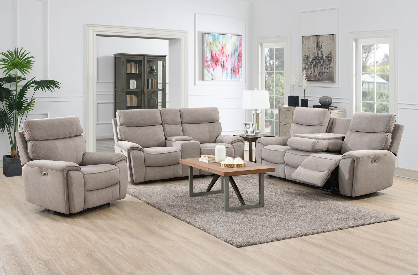 Springhill 2 Seater with Console Fabric Electric Recliner- Beige