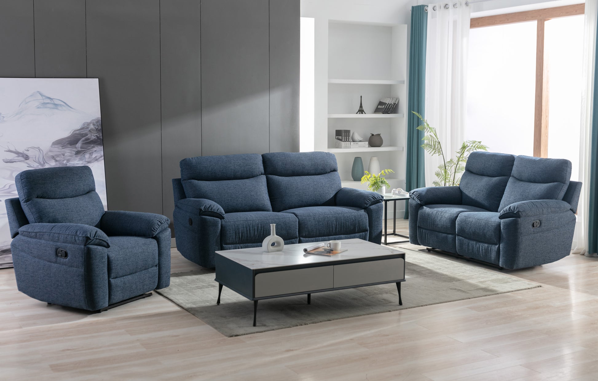 Violethill-2-Seater-Fabric-Manual-Recliner-Dark-Blue