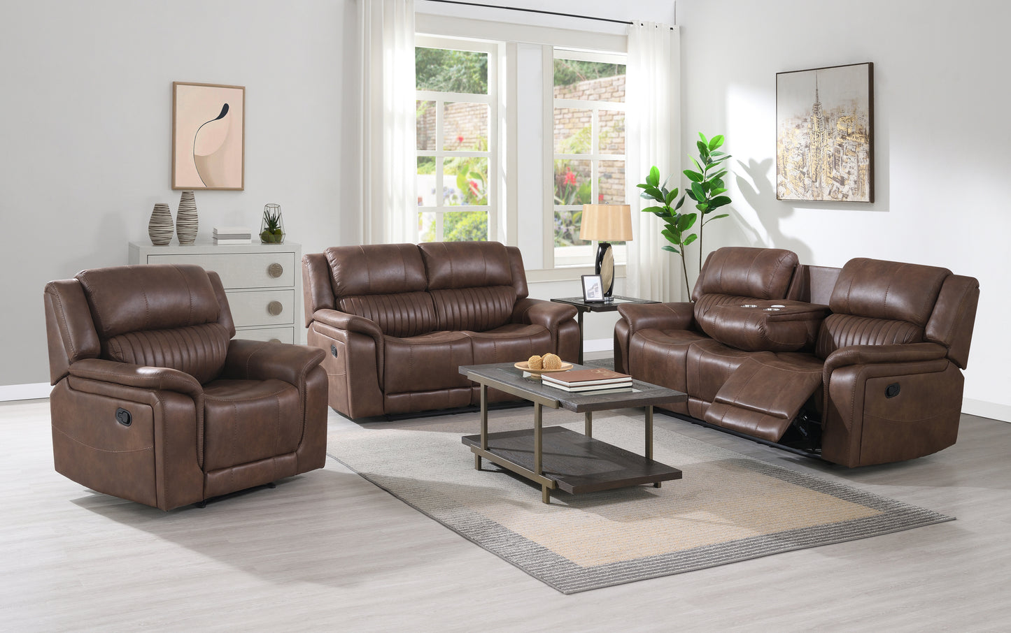Westport 2 Seater Fabric Manual Recliner- Dark Brown