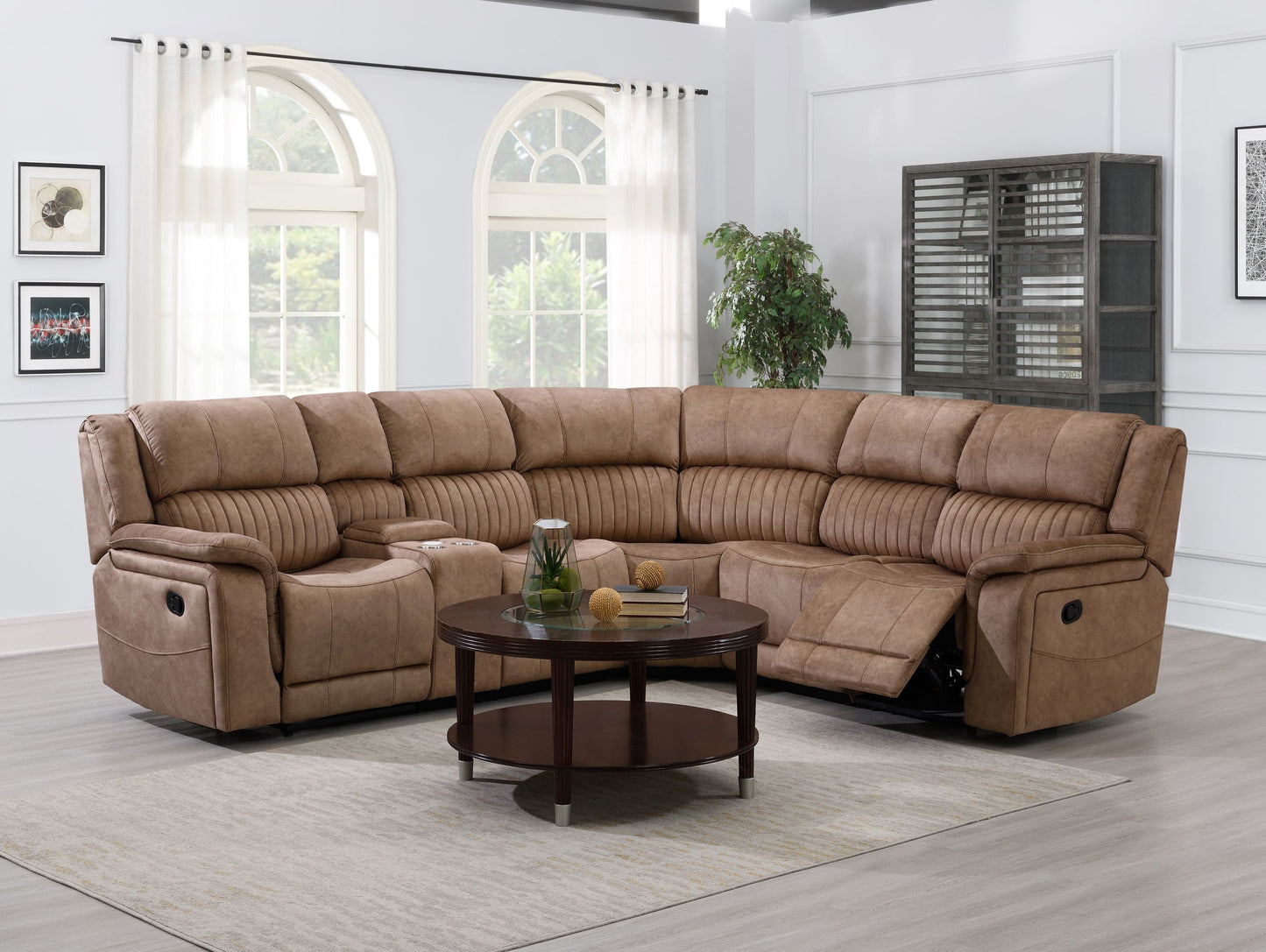 Westport Corner Group Fabric Manual Recliner- Light Brown Coffee