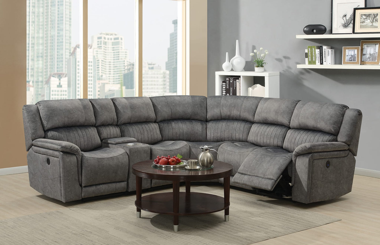 Westport Corner Group Fabric Power Recliner- Dark Grey