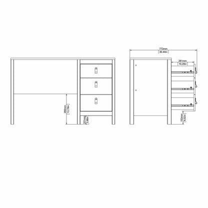 Madrid 3 Drawer Desk - White