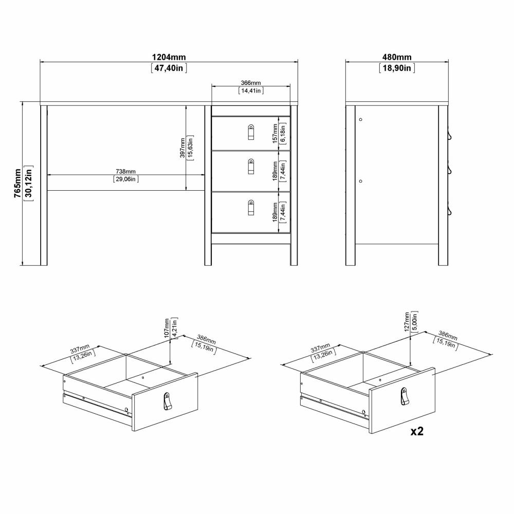 Madrid 3 Drawer Desk - White
