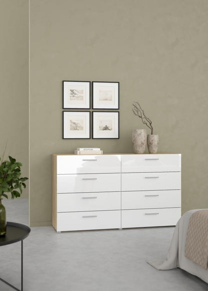 Pepe 8 Drawer Chest - Oak with White High Gloss