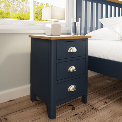 Rhea Blue 3 Drawer Bedside Cabinet