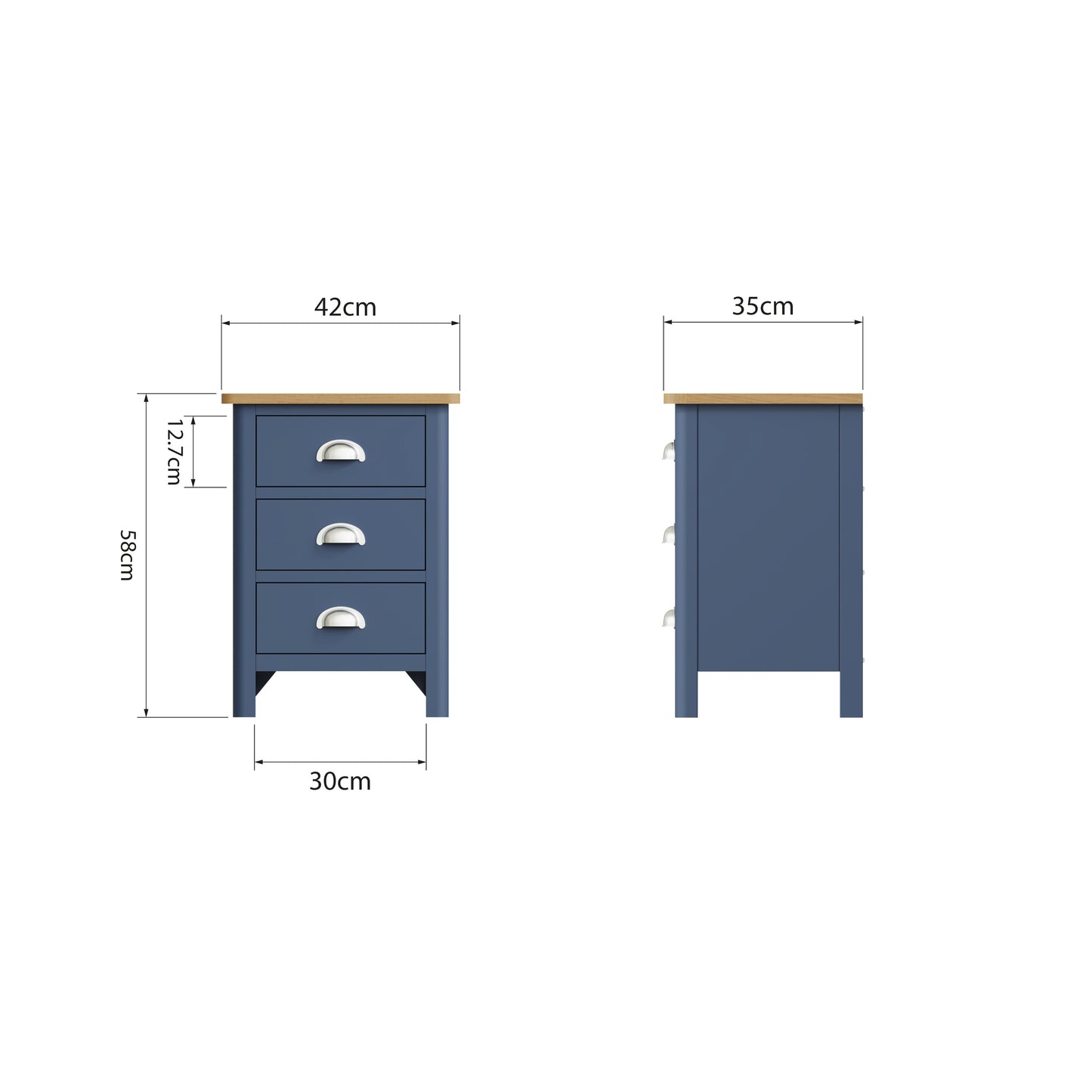 Rhea Blue 3 Drawer Bedside Cabinet