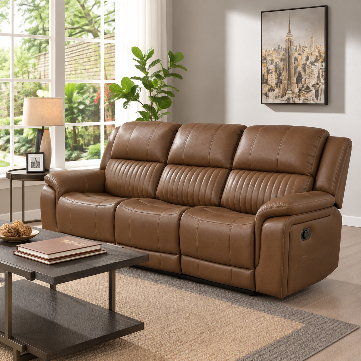 Westport 3 Seater Fabric Manual Recliner- with Pull Down Tray