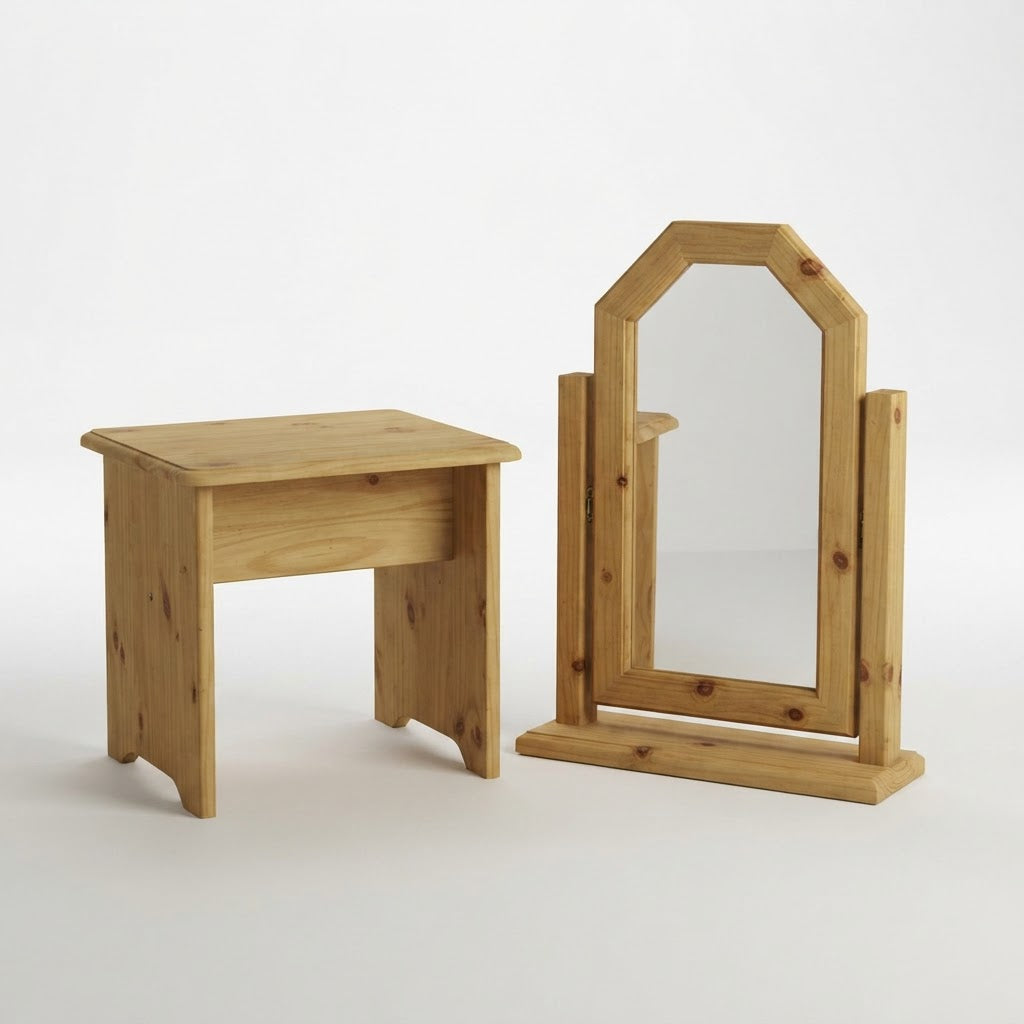 Sol Vanity Mirror & Stool Set - Light Antique