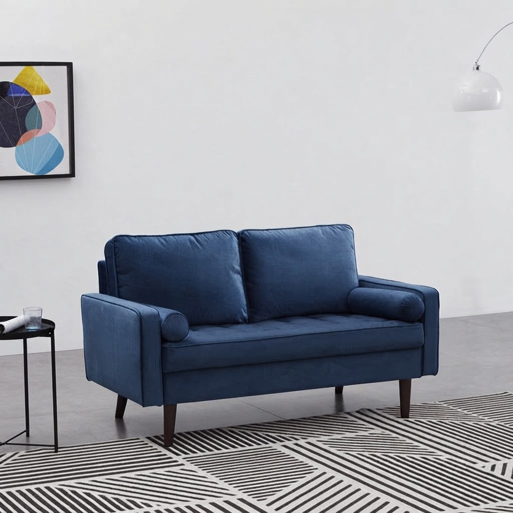 Anya 2 Seater Velvet Upholstered Cushion Sofa - Blue