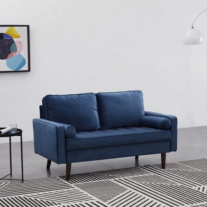 Anya 2 Seater Velvet Upholstered Cushion Sofa - Blue