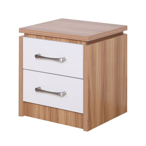 Karl 2 Drawer Bedside - White Gloss /Oak