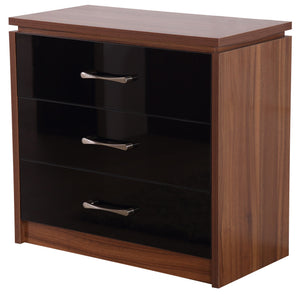 Karl 3 Drawer Chest - Black Gloss / Walnut